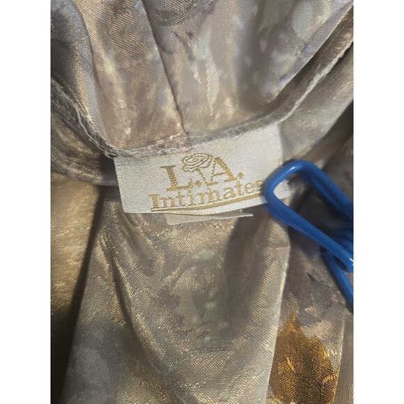 Vintage LA Intimates Satin Floral Belted Robe Womens USA Brown Rose Gold Small - Picture 7 of 7
